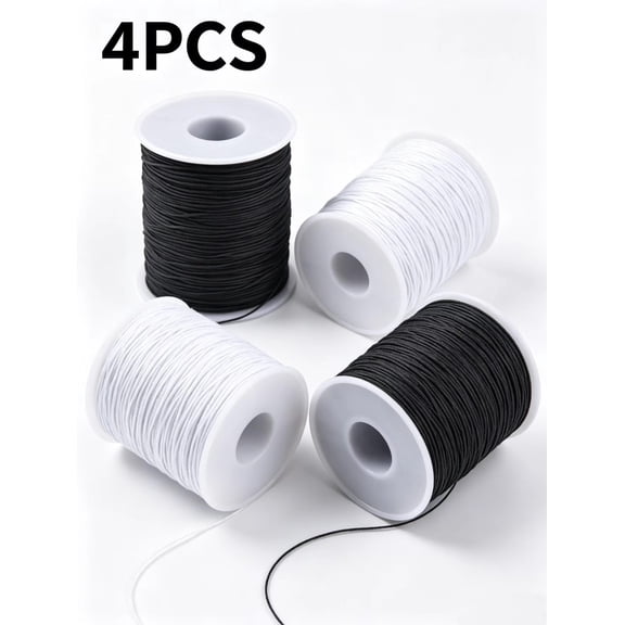 Vruelia Stretchy String for Bracelets, 4 Rolls 1 mm Sturdy Elastic String Elastic Cord for Jewelry Making, Necklaces, Beading (2 Black 2 White)