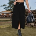 thumbnail image 4 of JNGSA Women's Summer/Fall Denim Skirt with Pocket Casual High Waist Mid Length Skirt Cargo A-Line Jean Skirt Black, 4 of 5