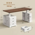 thumbnail image 2 of Standing Desk with 3 Wood Drawers, Farmhouse Computer Desk with Power Outlets & Open Shelves, 63" Height Adjustable Home Office Desk, Stand Up Desk with Storage, White, 2 of 9