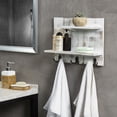 thumbnail image 2 of MyGift 2 Tier White Wood Wall Mounted Organizer Shelf with 6 Hooks, Rustic Rack, 2 of 7