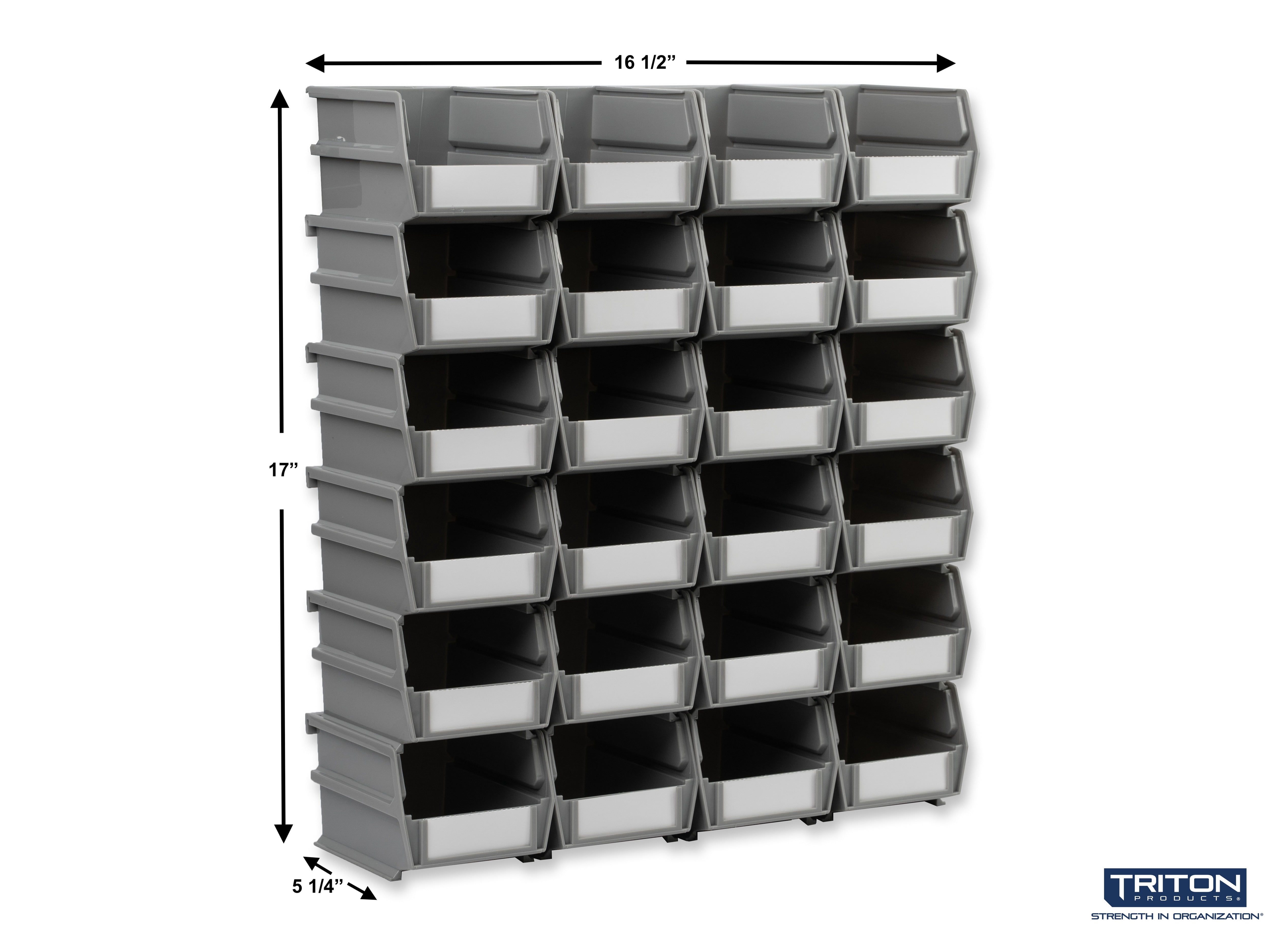 LocBin 5-3/8 In. L x 4-1/8 In. W x 3 In. H Gray Stacking, Hanging, Interlocking Polypropylene Bins, 24 CT