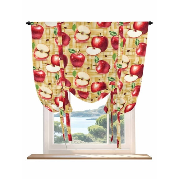 Red Apples Tie Up Curtains for Windows 63 Inch Length Balloon Curtains Kitchen Adjustable Balloon Window Shade Yellow Weave Fruits Country Rustic Tie Up Valance Bathroom Curtain Window 46"x63"