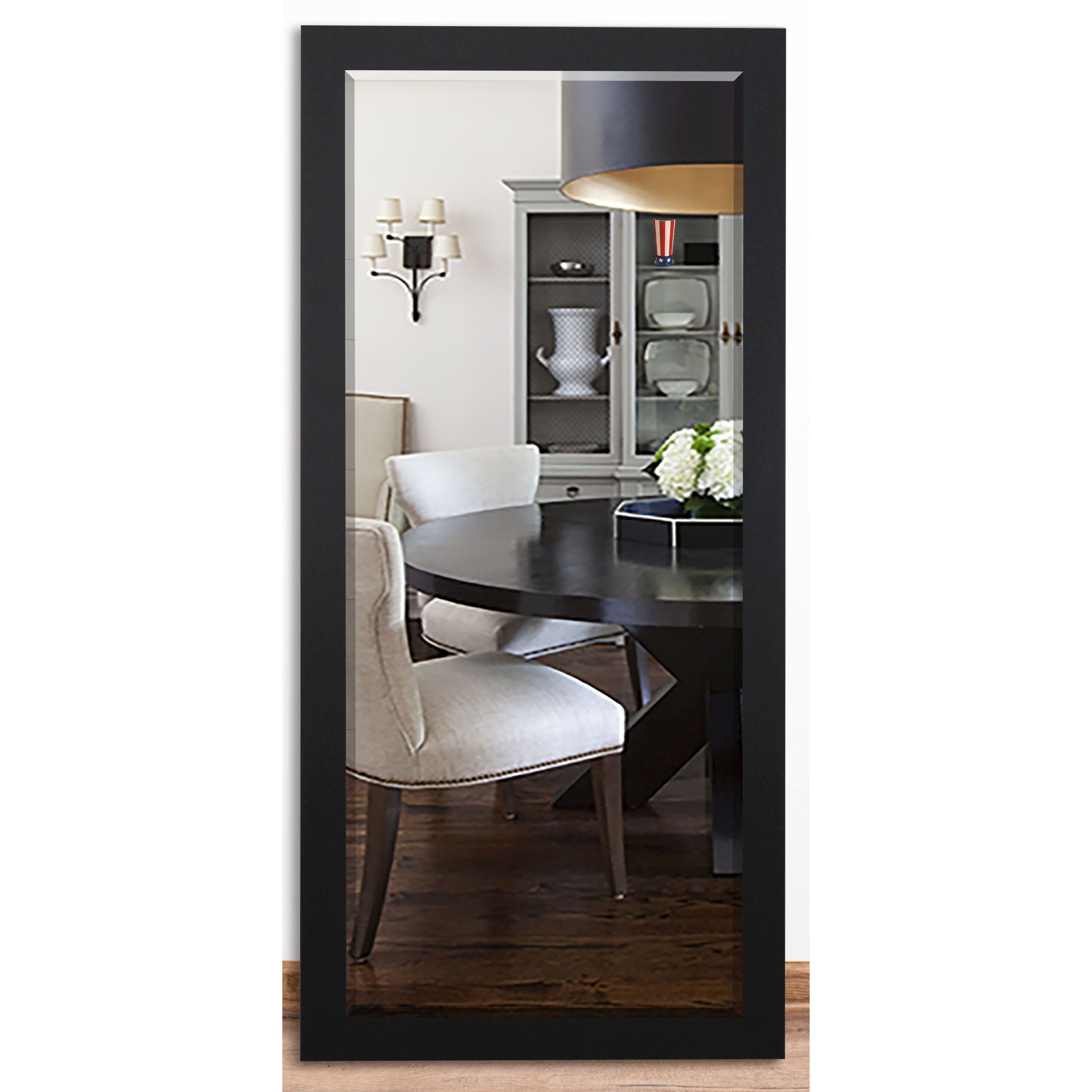 Rayne Mirrors US Made Black Satin Wide Beveled Full Body Mirror
