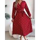 thumbnail image 4 of Vestido Plisado de Larga con Cuello en V y Lunares para Mujer, Informal, Holgado y con Cinturón Vino Tinto M, 4 of 10