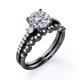 thumbnail image 4 of Anillo de boda JeenMata Trilogía Moissanita Redonda 1,75 Quilates Diseño Vintage Milgrain Pavé Baño de Oro Negro 18 K sobre Plata, 4 of 6