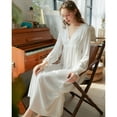 thumbnail image 3 of Defitshape Women's Cotton V Neck Nightgown Long Sleeve Victorian Pajama Dress Princess Lace Vintage Long Sleep Dress Soft Comfy Loungewear Lightweight Sleepwear White Small, 3 of 5