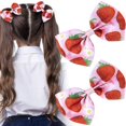 thumbnail image 1 of HINZIC 2 pinzas para el pelo con lazo de fresa, color rosa, para verano, frutas, fresas, San Valentín, bodas, Halloween, accesorios para el pelo para mujeres Rapunzel, 1 of 5