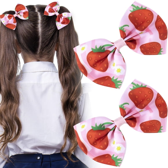 HINZIC 2 pinzas para el pelo con lazo de fresa, color rosa, para verano, frutas, fresas, San Valentín, bodas, Halloween, accesorios para el pelo para mujeres Rapunzel