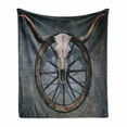 thumbnail image 1 of Barn Wood Wagon Wheel Soft Flannel Fleece Blanket, Wild West Themed Design Bull Skull on Cart Scratched Wall Weathered, Cozy Plush for Indoor and Outdoor Use, 60" x 80", Multicolor, by Ambesonne, 1 of 6