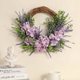 thumbnail image 5 of 35cm Spring Hydrangea Lavender Door Wreath, Rustic Rattan Floral Wreath for Front Door & Home Decor, 5 of 9