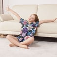 thumbnail image 3 of FORMRS Niños Short Sleeve Top and Pants Pajama Set Unisex Satin 2-Piece Sleepwear, Sizes 11-12Y, Pink and Purple Flowers, 3 of 8