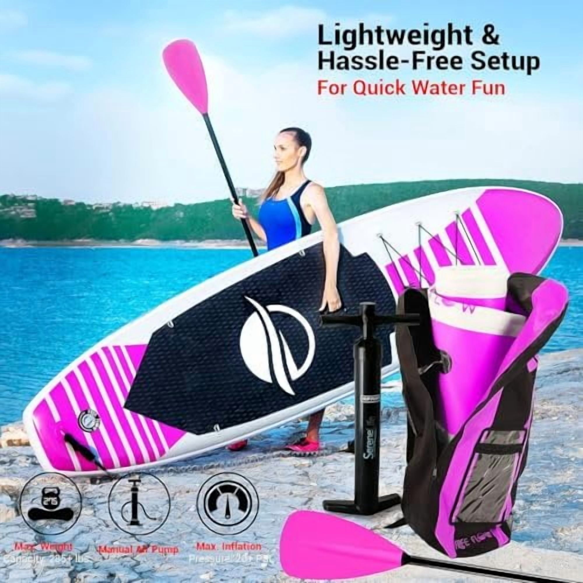 SereneLife 105 Inflatable Stand Up Paddle Board and Detachable Seat  Free Flow SUP Paddleboard Set for Adults, Non-Slip EVA Deck Pad, Marine-Grade Build, 30" Wide Design, 285+ lbs. Capacity