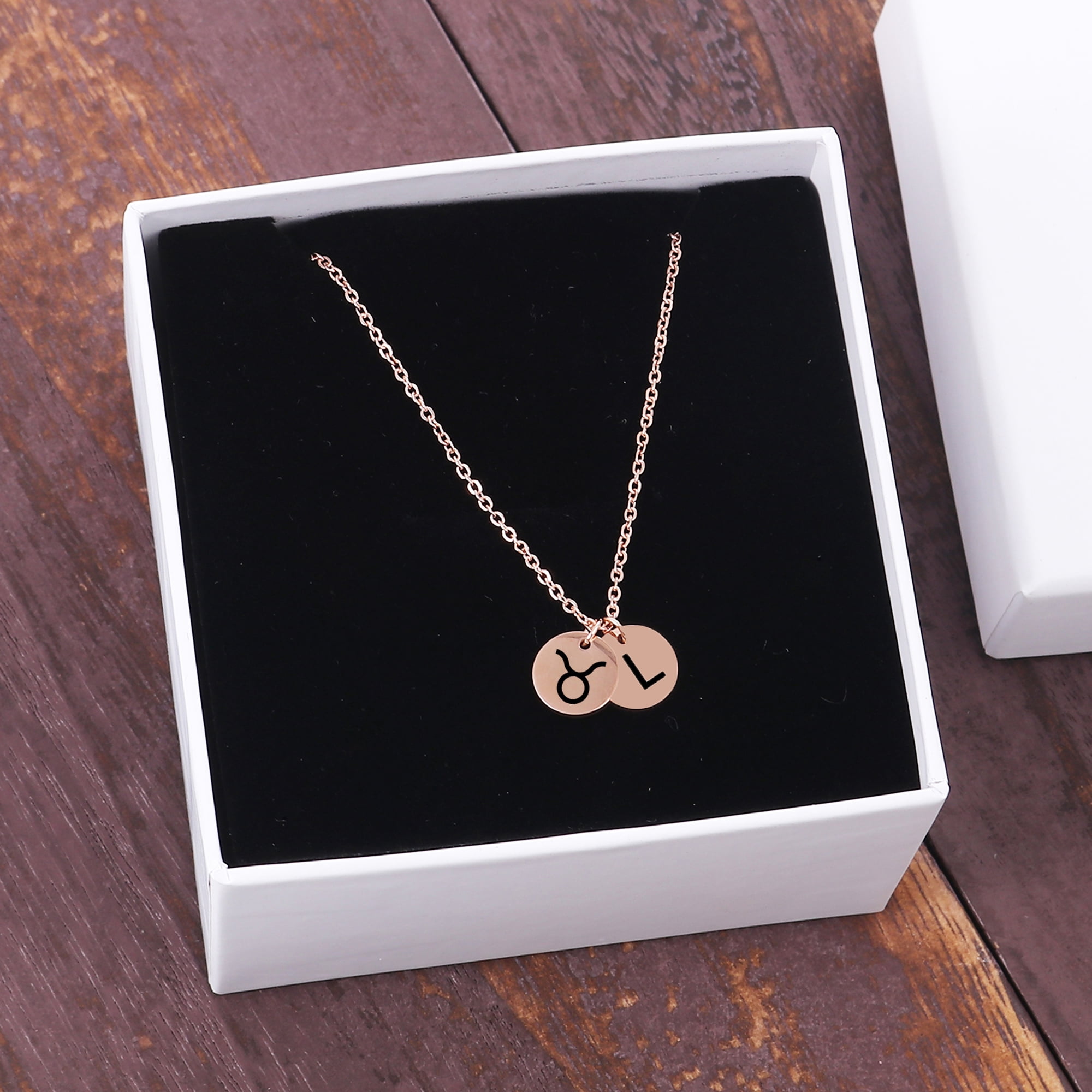 Anavia Stainless Steel Personalized Round Constellation Initial Necklace - Engraved Zodiac Symbol Jewelry Chain 18 inch