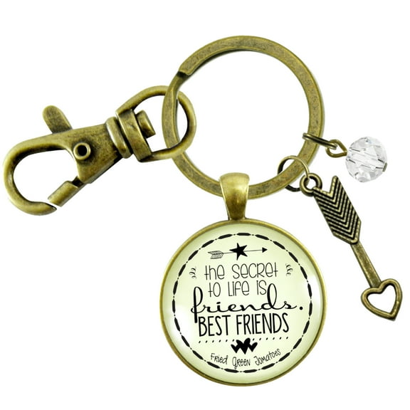Friendship Gutsy Goodness Bronze Keychain Secret to Life Best Friends Quote Gift Jewelry Boho Arrow Heart