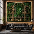thumbnail image 6 of Symmetrical Botanical Bookshelf Design in a Lush Setting, Serene Cottagecore for Plant Lovers, Wood Shelf Wall Art, Housewarming Gift, Tapestry Wall Hanging for Home Library and Dorm, 6 of 7