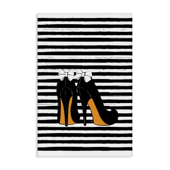 Stupell Industries Contemporary Bow Heels on Stripes Canvas Art, 16 x 24, by Martina Pavlova