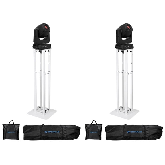 (2) Chauvet DJ Intimidator Spot 360XIP RF Moving Head Lights White Totem Stands
