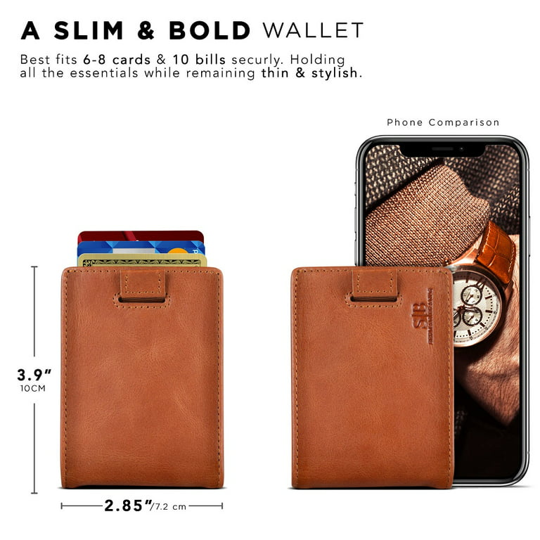 Mens Leather Card Holder with Money Clip MIN-2107 Brown