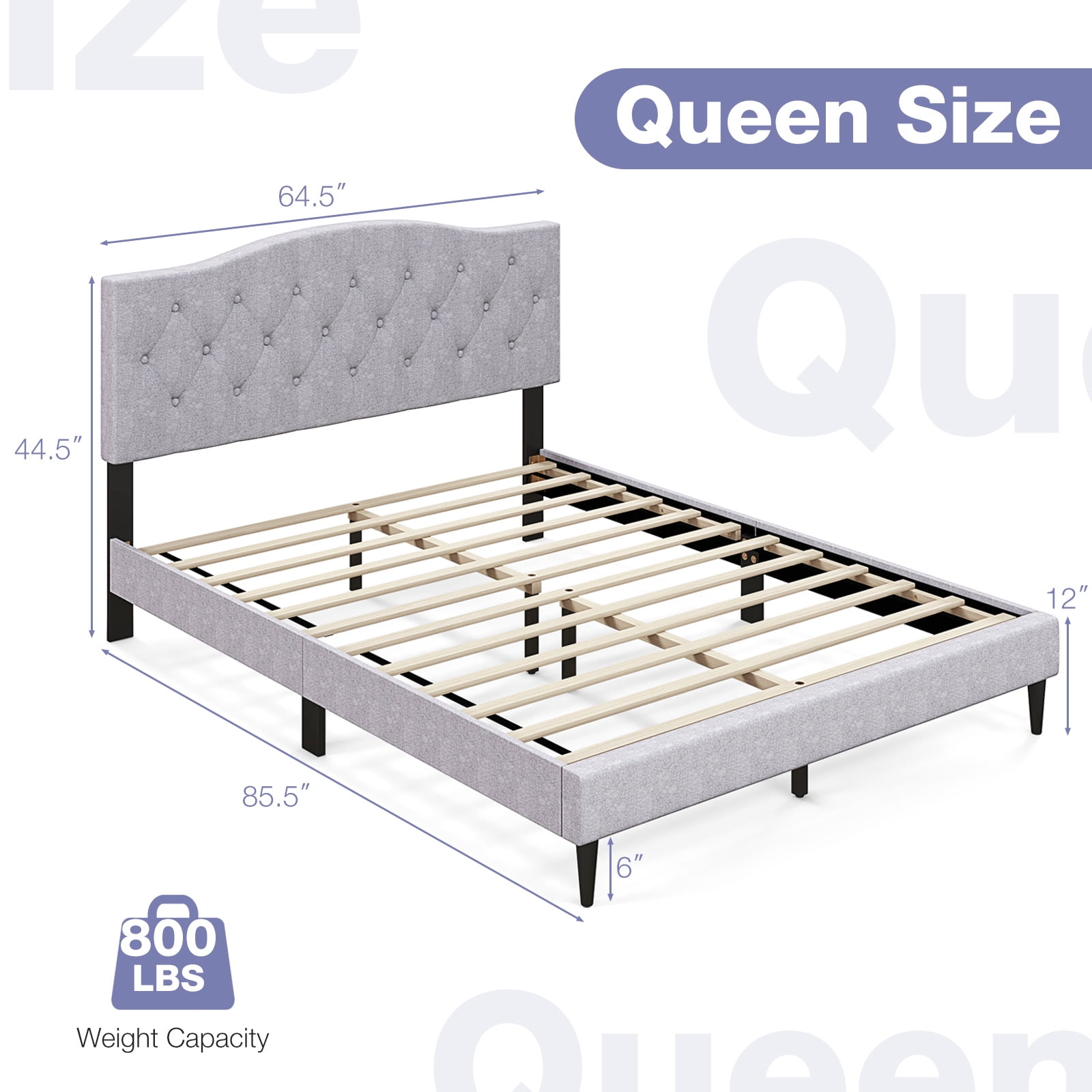 Infans Queen Size Upholstered Platform Bed Linen Bed Frame w/ Button Tufted Headboard