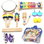 Dcenta 13 PCS Kids Musical Instruments Toys with Carry Bag Colorful Wooden Percussion Instruments Early Education Gifts for Toddlers Children Preschool Girls Boys
