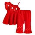 thumbnail image 2 of Amidoa Girls Summer 2 Piece Outfits Cute Sleeveless Tops Tops and Casual Pants Kids Clothing Set Red Size Red Size 12, 2 of 9