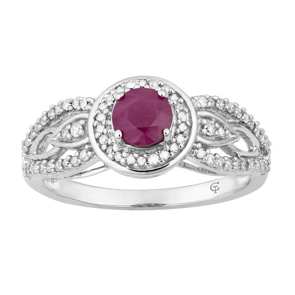 10k White Gold Ruby & 1/4 Carat T.W. Diamond Halo Ring