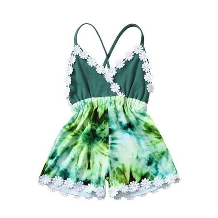 

Outfits for Baby Toddler Girls Girls Ruffles Rainbow Tie Dyed Backless Suspender Romper Jumpsuit Outfits For 6-12 Months