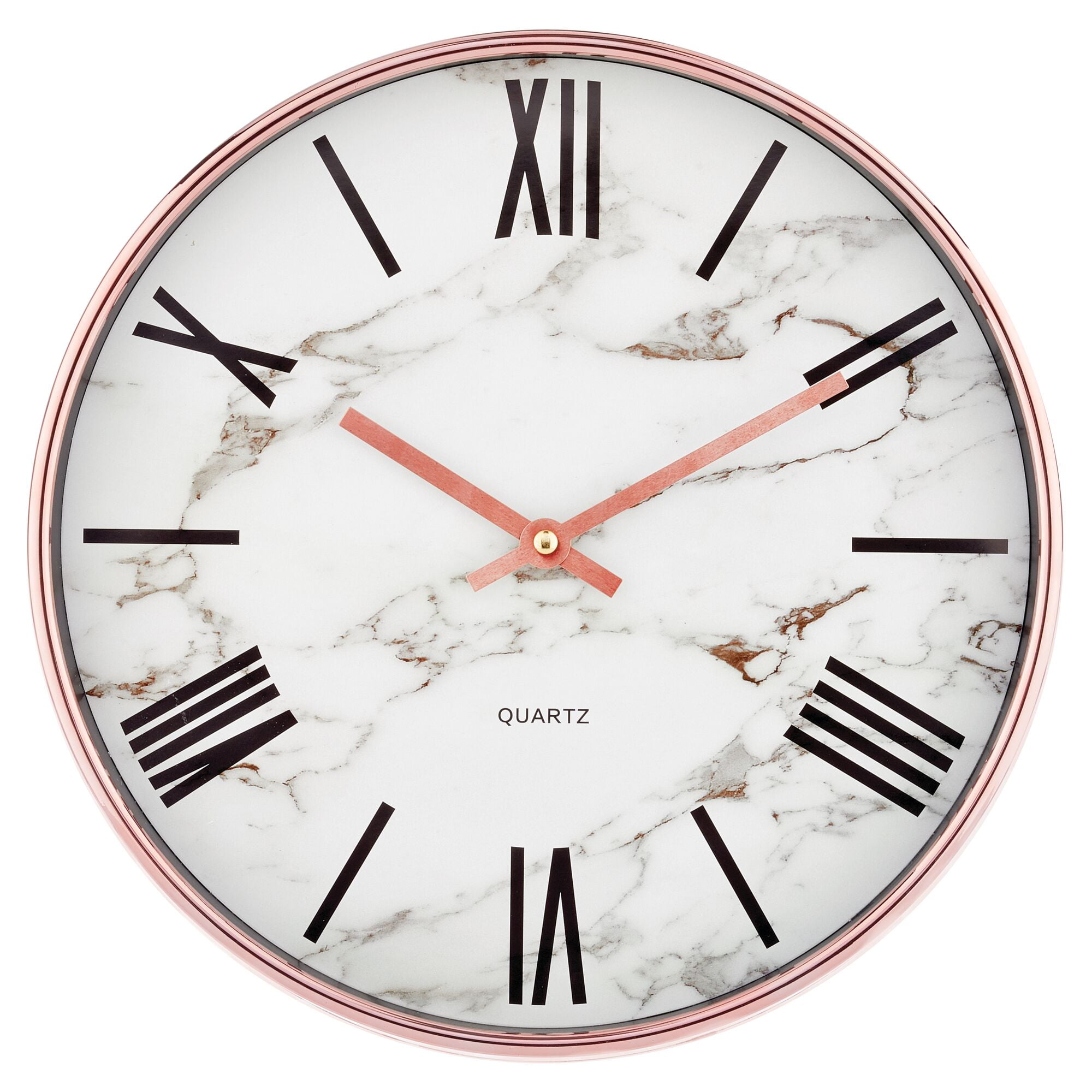 mDesign Modern Wall Clock for Office, Bedroom, Kitchen - Rose Gold Frame/ Marble