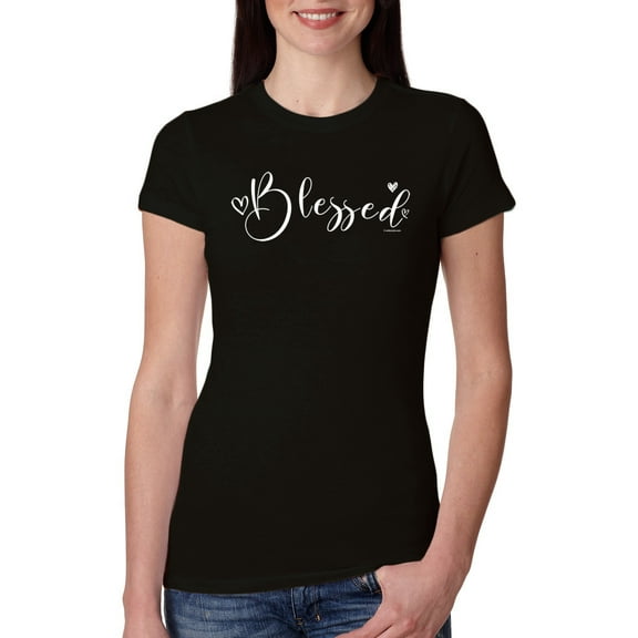 Wild Bobby, Blessed Inspirational Quote Heart Love, Inspirational/Christian, Women Slim Fit Junior Tee, Black, Small