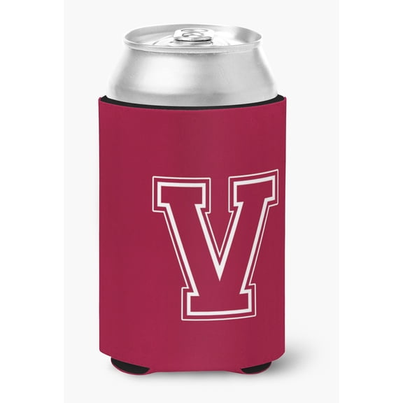Carolines Treasures CJ1032-VCC Letter V Initial Monogram - Maroon And White Can Or Bottle Hugger
