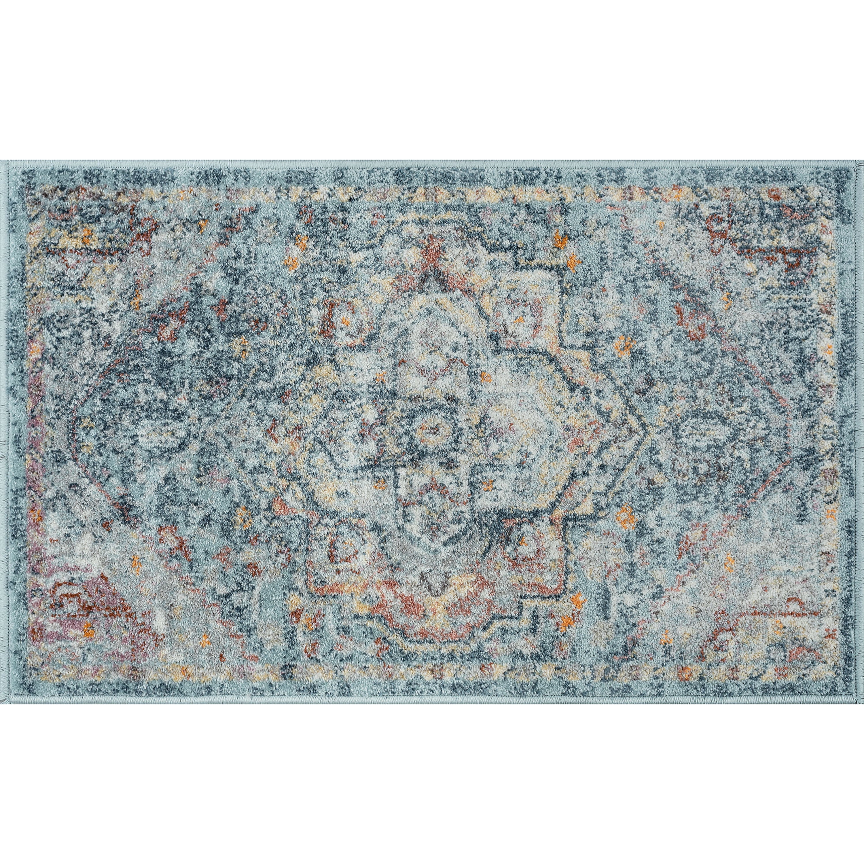 2x3 Traditional Gray Blue Small Area Rug, Throw Mat for Indoor Entry | Ideal for Kitchen or Bathroom Rugs 2' x 3'