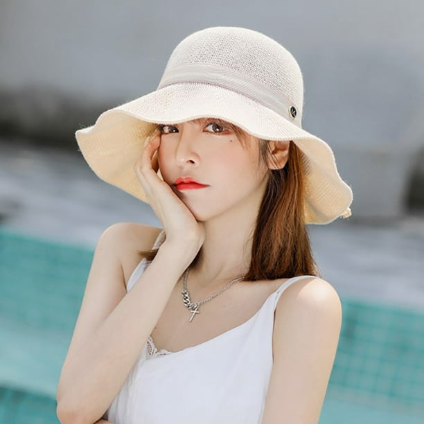 Nobrand Bucket Hat Wide Brim Breathable Floppy Fisherman Hat Beach Sun Hat For Women Beige