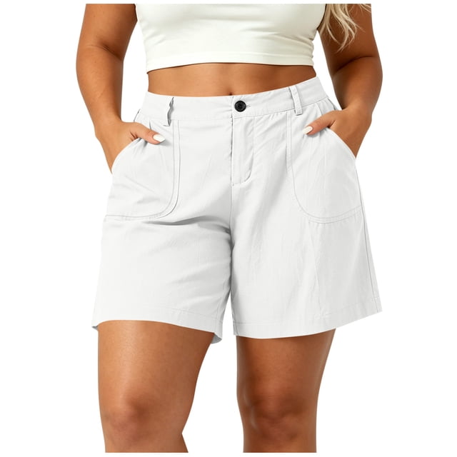 Achuyrbd Womens Plus Size Casual Shorts, Front Button Loose Fit Lightweight Summer Shorts with Pockets