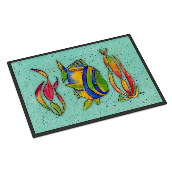 Tropical Fish on Teal Door Mat