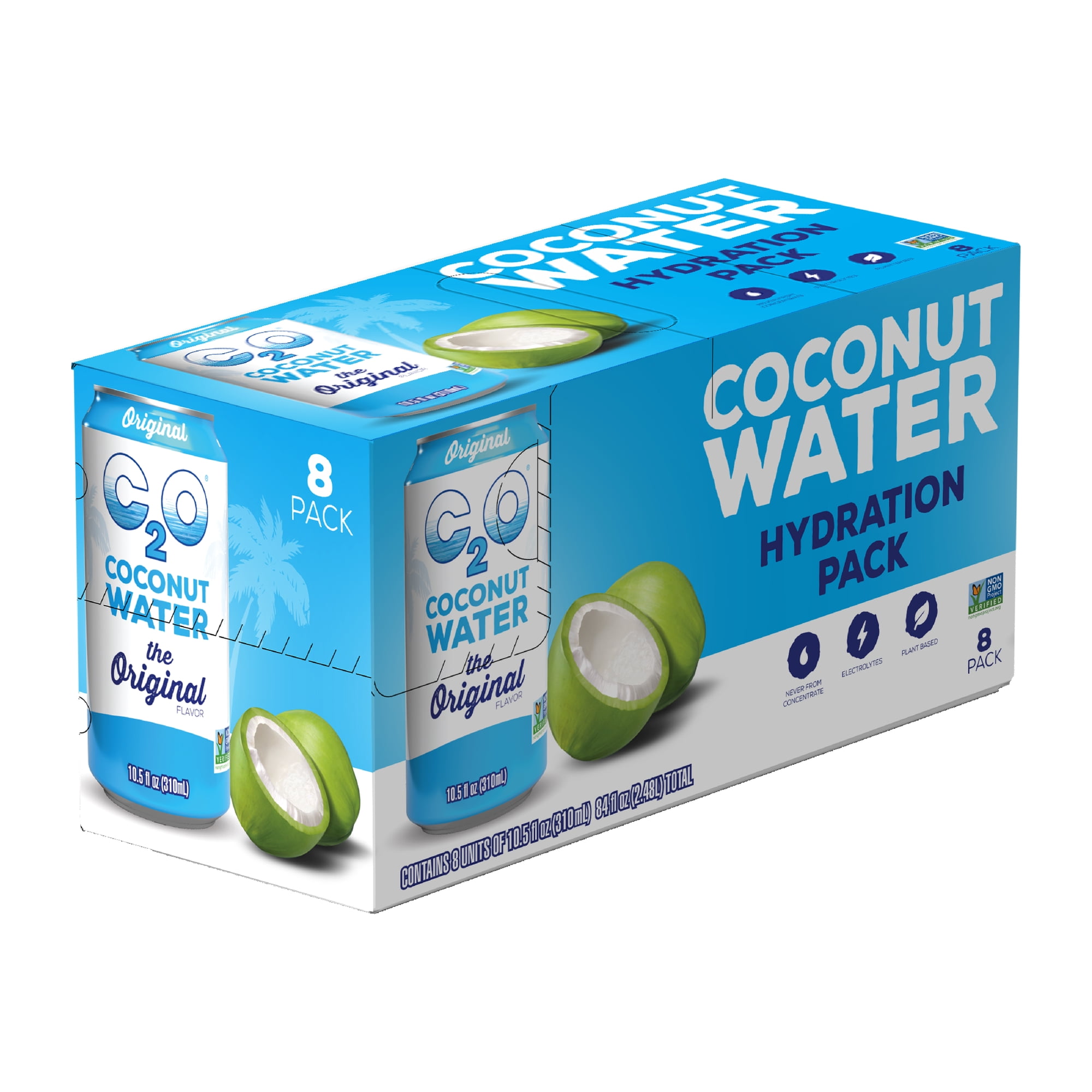 C2O Pure Coconut Water, Coconut Water Hydration Pack, 10.5 fl oz, 8 Pack