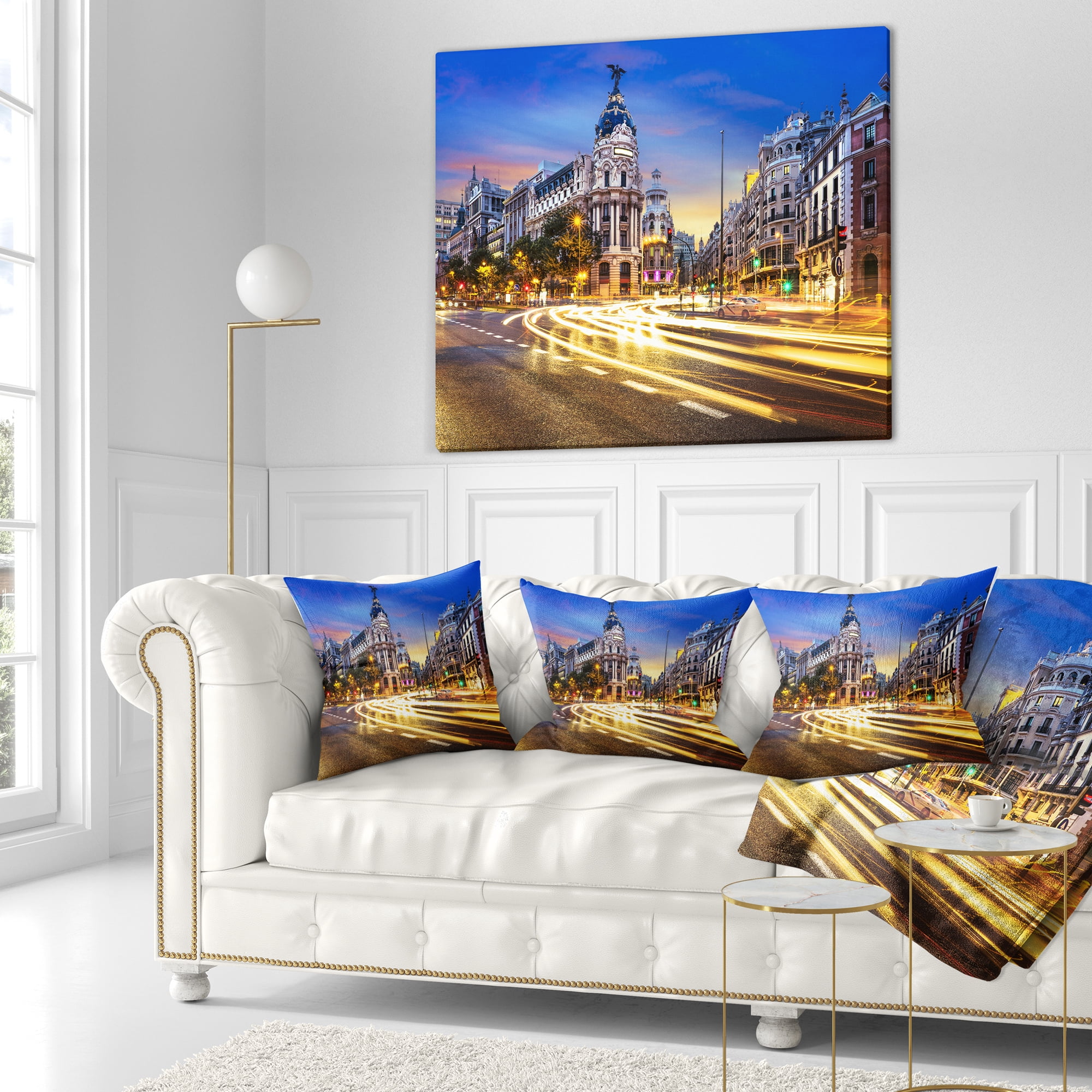 Designart Madrid City Center - Cityscape Photography Throw Pillow - 16x16