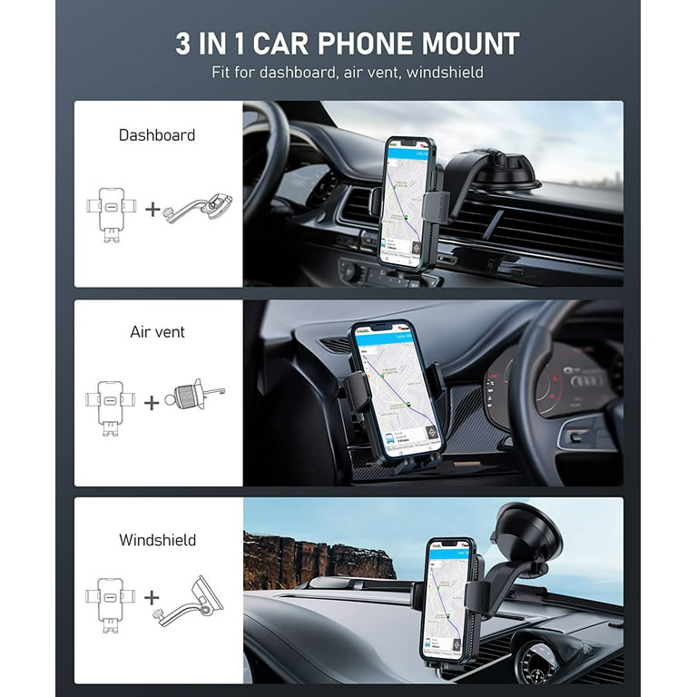 JEEXI Strong Phone Holder Car Mount, Super Powerful Suction Dashboard  Windshield Cellphone Holder, Hands Free Universal Air Vent Mount for  Automobile, Truck, SUV 