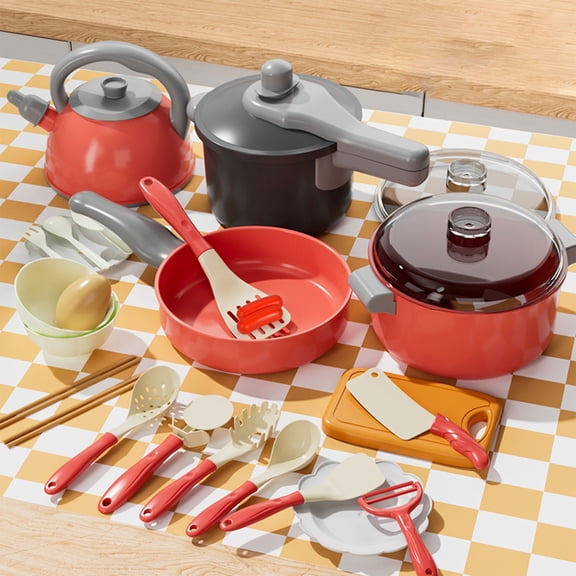 Play Kitchen Accessories Toy, Play Food Sets for Kids Kitchen, Pretend Kitchen Set for Kids with Play Pots, Pans, Toddler Kitchen Playset Kitchen Toys for Girls Boys