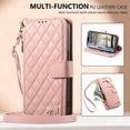 thumbnail image 4 of Funda tipo cartera FOXDOCK para Samsung Galaxy S26 Ultra, estampado de diamantes, correa larga, con ranuras para tarjetas, soporte y cremallera - Rosa, 4 of 6