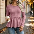 thumbnail image 3 of Hurxie Womens Fall Sweaters Knit Babydoll Peplum Sweater Tops Long Sleeve,Crew Neck,Casual,Pullover,Winter,Crop,Ladies,Soft,Trendy,Ribbed,Ruffle,Work,Going Out, 3 of 6