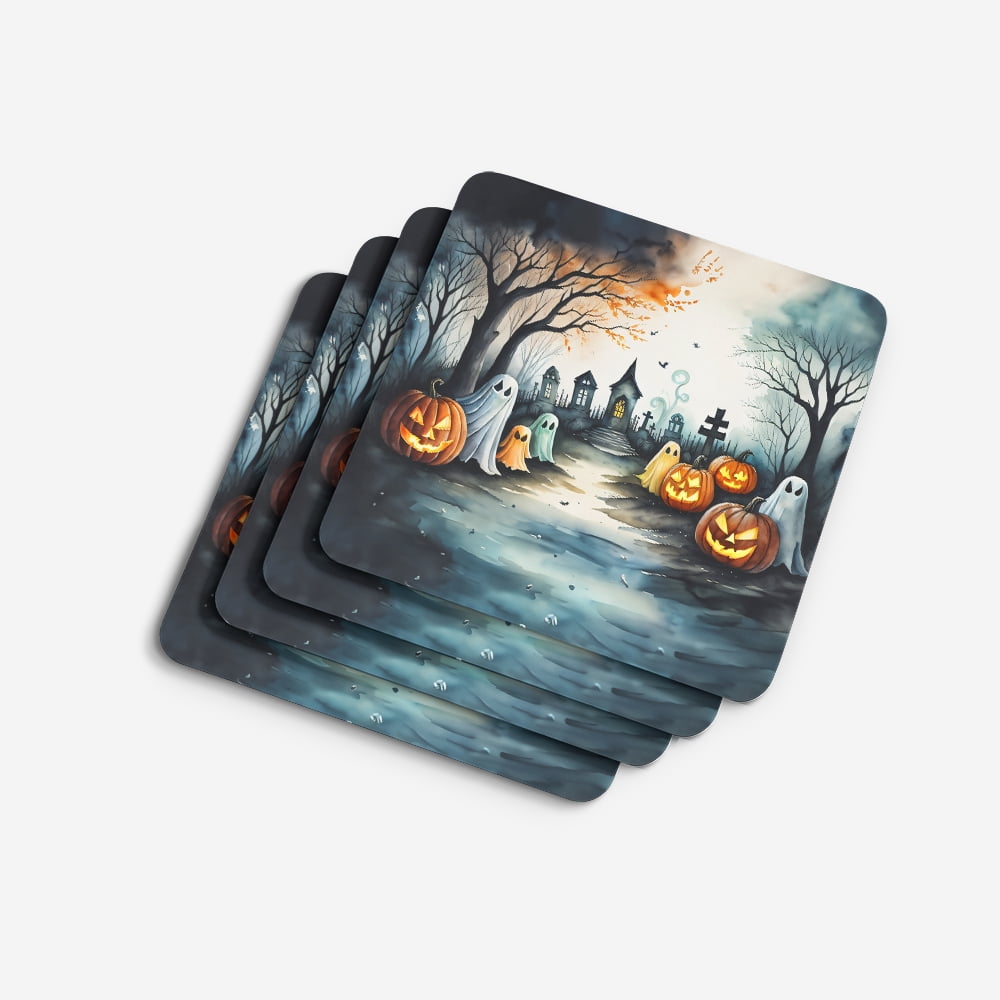 Ghosts Spooky Halloween Foam Coaster Set of 4 3.5 in x 3.5 in