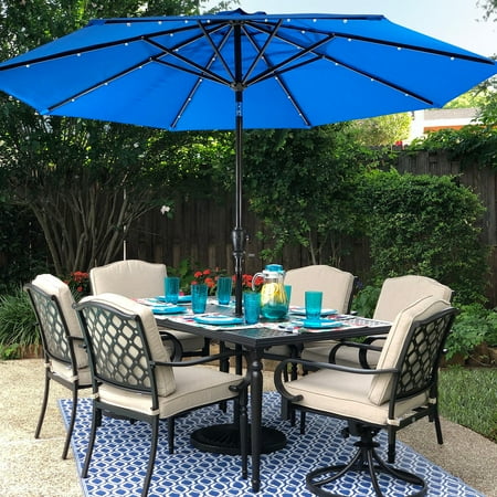 Sun Ray - 9' Round Solar Lighted Umbrella - Taupe