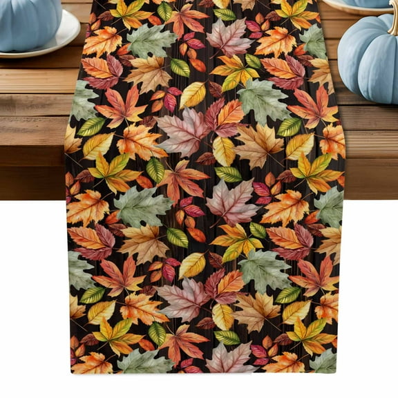 ERUNPONLY Orange Maple Leaves Table Runner - 108 Inch Long Autumn Botanical Pastoral Cotton and Linen Blended Dress Scarves Farmhouse Table Runner for Kitchen Dining, Coffee Table, 13" x 108"