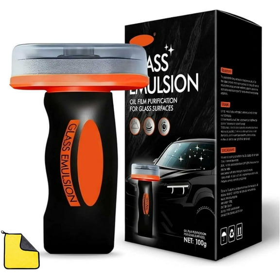 Qifor windshield glass cleaner for Car,Roll-On Glass Compound with Cleaning Board,Removes Oil Film & Smudges,Universal Anti-Rain Fog Brush