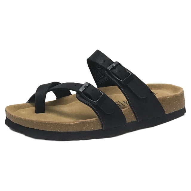 Sandalias planas Brillar con plantilla de piel auténtica doble correa para mujer