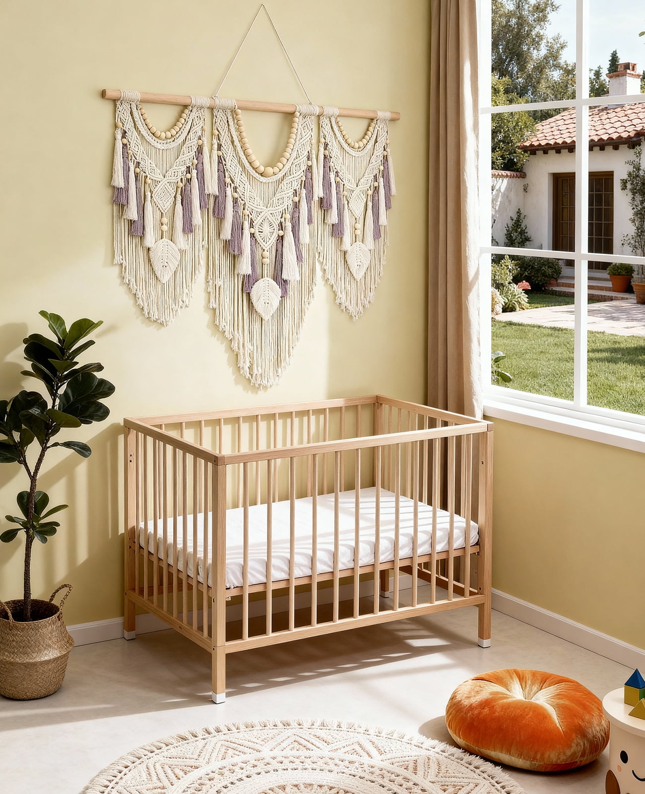 Klamerit Macrame Wall Hanging Decor, 43x32" Large Macrame Wall Hanging, Chic Boho Woven Tapestry Decoration , Leaf Bead