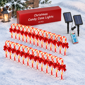 24.4IN Solar Candy Cane Pathway Lights 24-Pack Outdoor Landscape Lights