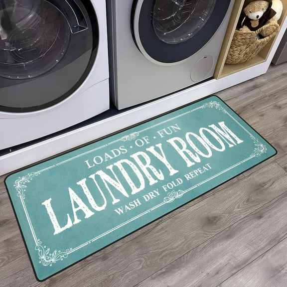 LAMIRO Laundry Room Rug Runner Non Slip Laundry Mats Mudroom Runner Farmhouse Kitchen Floor Mat Bathroom Laundry Room Decor Accessories (Teal,20 X 47")