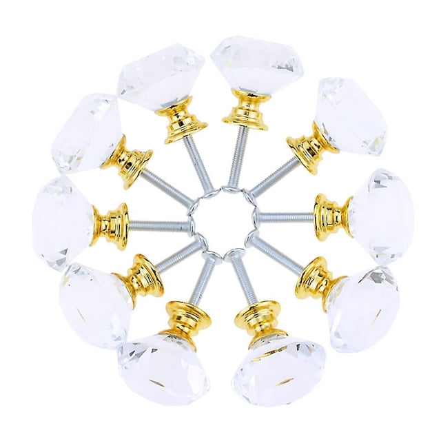 Juego de 10 Uds. De tiradores de cristal con diseño en forma de diamante de 30mm, tirador de cajón de armario, manijas de armario de puerta de armario de cocina