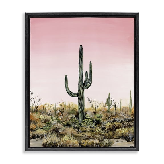 Stupell Industries Saguaro Glow Cactus Black Framed Floater Canvas Wall Art design by Georgie Harrison, 21 x 17